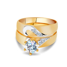 Ioka Jewelry - 14K Two Tone Solid Gold Cubic Zirconia CZ Wedding Engagement Ring Set