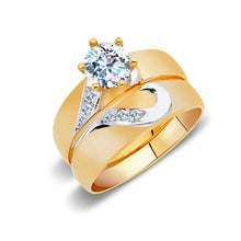 Ioka Jewelry - 14K Two Tone Solid Gold Cubic Zirconia CZ Wedding Engagement Ring Set