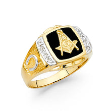 Ioka Jewelry - 14K Yellow Solid Gold 15MM Black Onyx Freemasonry Men's Ring