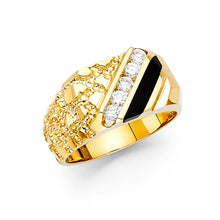 Ioka Jewelry - 14K Yellow Solid Gold 11MM Black Onyx with Cubic Zirconia Men's Ring