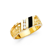 Ioka Jewelry - 14K Yellow Solid Gold 8MM Black Onyx with Cubic Zirconia Men's Ring