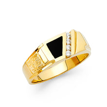 Ioka Jewelry - 14K Yellow Solid Gold 8MM Black Onyx with Cubic Zirconia Men's Ring