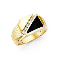 Ioka Jewelry - 14K Yellow Solid Gold 12MM Black Onyx with Cubic Zirconia Men's Ring