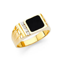 Ioka Jewelry - 14K Yellow Solid Gold 10MM Black Onyx with Cubic Zirconia Men's Ring