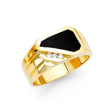 Ioka Jewelry - 14K Yellow Solid Gold 10MM Black Onyx with Cubic Zirconia Men's Ring