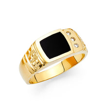 Ioka Jewelry - 14K Yellow Solid Gold 10MM Black Onyx with Cubic Zirconia Men's Ring