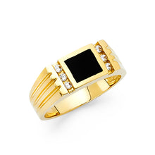 Ioka Jewelry - 14K Yellow Solid Gold 9MM Black Onyx with Cubic Zirconia Men's Ring