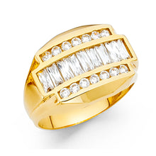 Ioka Jewelry - 14K Yellow Solid Gold 15MM Tri Row Cubic Zirconia CZ Fancy Men's Ring