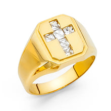 Ioka Jewelry - 14K Yellow Solid Gold 14MM Cubic Zirconia CZ Religious Cross Men's Ring