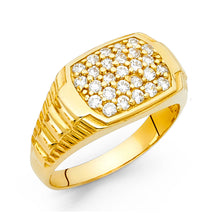 Ioka Jewelry - 14K Yellow Solid Gold 12MM Studded Cubic Zirconia CZ Men's Ring