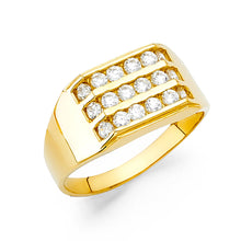 Ioka Jewelry - 14K Yellow Solid Gold 10MM Tri Row Cubic Zirconia CZ Men's Ring