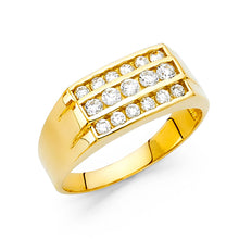 Ioka Jewelry - 14K Yellow Solid Gold 8MM Tri Row Cubic Zirconia CZ Men's Ring