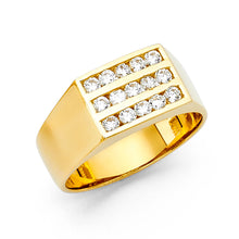 Ioka Jewelry - 14K Yellow Solid Gold 9MM Tri Row Cubic Zirconia CZ Men's Ring