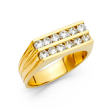 Ioka Jewelry - 14K Yellow Solid Gold 7MM Double Row Cubic Zirconia CZ Men's Ring