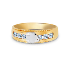Ioka Jewelry - 14K Two Tone Solid Gold Cubic Zirconia CZ Ring Men's Band