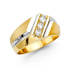 Ioka Jewelry - 14K Yellow Solid Gold 11MM Tri Stone Cubic Zirconia CZ Men's Ring