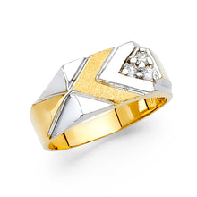 Ioka Jewelry - 14K Two Tone Solid Gold 10MM Cubic Zirconia CZ Fancy Men's Ring