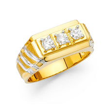 Ioka Jewelry - 14K Yellow Solid Gold 10MM Tri Stone Cubic Zirconia CZ Men's Ring