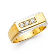 Ioka Jewelry - 14K Yellow Solid Gold 8MM Tri Stone Cubic Zirconia CZ Men's Ring