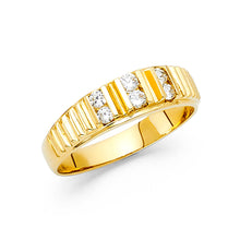 Ioka Jewelry - 14K Yellow Solid Gold 6MM Tri Row Cubic Zirconia CZ Men's Ring