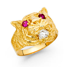 Ioka Jewelry - 14K Yellow Solid Gold 17MM Tiger Cat Fancy with Cubic Zirconia Men's Ring