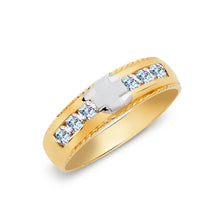Ioka Jewelry - 14K Two Tone Solid Gold Cubic Zirconia CZ Ring Men's Band