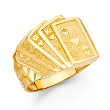 Ioka Jewelry - 14K Yellow Solid Gold 15MM Royal Flush Lucky Poker Men's Ring