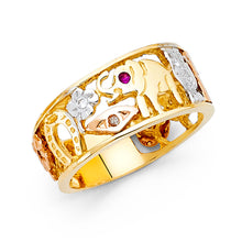Ioka Jewelry - 14K Tri Color Solid Gold 10MM Lucky Symbols Men's Ring