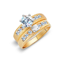 Ioka Jewelry - 14K Two Tone Solid Gold Cubic Zirconia CZ Wedding Engagement Ring Set