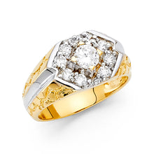 Ioka Jewelry - 14K Two Tone Solid Gold 12MM Cubic Zirconia CZ Fancy Men's Ring