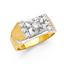 Ioka Jewelry - 14K Two Tone Solid Gold 10MM Cubic Zirconia CZ Fancy Men's Ring