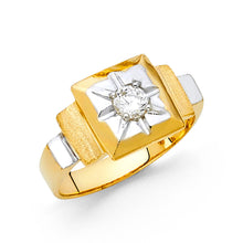 Ioka Jewelry - 14K Two Tone Solid Gold 12MM Cubic Zirconia CZ Fancy Men's Ring