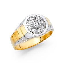 Ioka Jewelry - 14K Two Tone Solid Gold 12MM Cubic Zirconia CZ Fancy Men's Ring