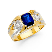 Ioka Jewelry - 14K Two Tone Solid Gold 11MM Blue Cubic Zirconia CZ Fancy Men's Ring