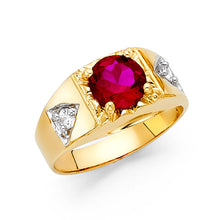 Ioka Jewelry - 14K Yellow Solid Gold 9MM Red Cubic Zirconia CZ Fancy Men's Ring