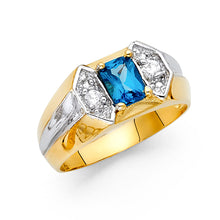 Ioka Jewelry - 14K Two Tone Solid Gold 10MM Blue Cubic Zirconia CZ Fancy Men's Ring
