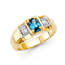 Ioka Jewelry - 14K Yellow Solid Gold 9MM Blue Cubic Zirconia CZ Men's Ring