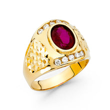 Ioka Jewelry - 14K Yellow Solid Gold 16MM Red Round Cut Cubic Zirconia CZ Men's Ring
