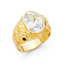 Ioka Jewelry - 14K Yellow Solid Gold 16MM Oval Cut Cubic Zirconia CZ Men's Ring