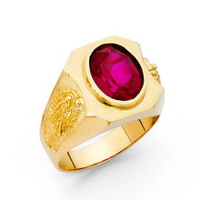 Ioka Jewelry - 14K Yellow Solid Gold 15MM Red Cubic Zirconia CZ Religious Men's Ring