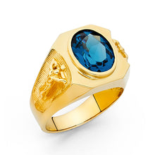 Ioka Jewelry - 14K Yellow Solid Gold 15MM Blue Cubic Zirconia CZ Cross Religious Men's Ring