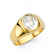 Ioka Jewelry - 14K Yellow Solid Gold 14MM Oval Cut Cubic Zirconia CZ Men's Ring