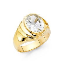 Ioka Jewelry - 14K Yellow Solid Gold 15MM Oval Cut Cubic Zirconia CZ Men's Ring