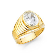 Ioka Jewelry - 14K Yellow Solid Gold 15MM Oval Cut Cubic Zirconia CZ Men's Ring
