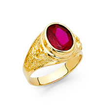 Ioka Jewelry - 14K Yellow Solid Gold 12MM Oval Cut Red Cubic Zirconia CZ Men's Ring