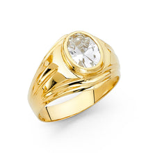 Ioka Jewelry - 14K Yellow Solid Gold 12MM Oval Cut Cubic Zirconia CZ Men's Ring
