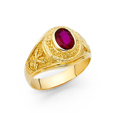 Ioka Jewelry - 14K Yellow Solid Gold 12MM Red Oval Cut Cubic Zirconia CZ Men's Ring
