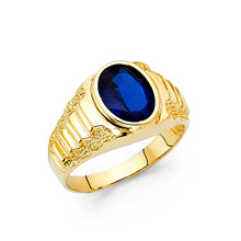 Ioka Jewelry - 14K Yellow Solid Gold 11MM Blue Oval Cut Cubic Zirconia CZ Men's Ring