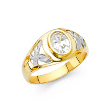 Ioka Jewelry - 14K Two Tone Solid Gold 11MM Oval Cut Cubic Zirconia CZ Flying Eagle Men's Ring