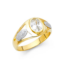 Ioka Jewelry - 14K Two Tone Solid Gold 11MM Oval Cut Cubic Zirconia CZ Virgin Mary Religious Men's Ring